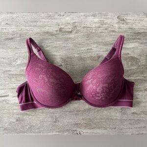 Cacique Bra Boost Plunge Purple Lace Padded Size 46C